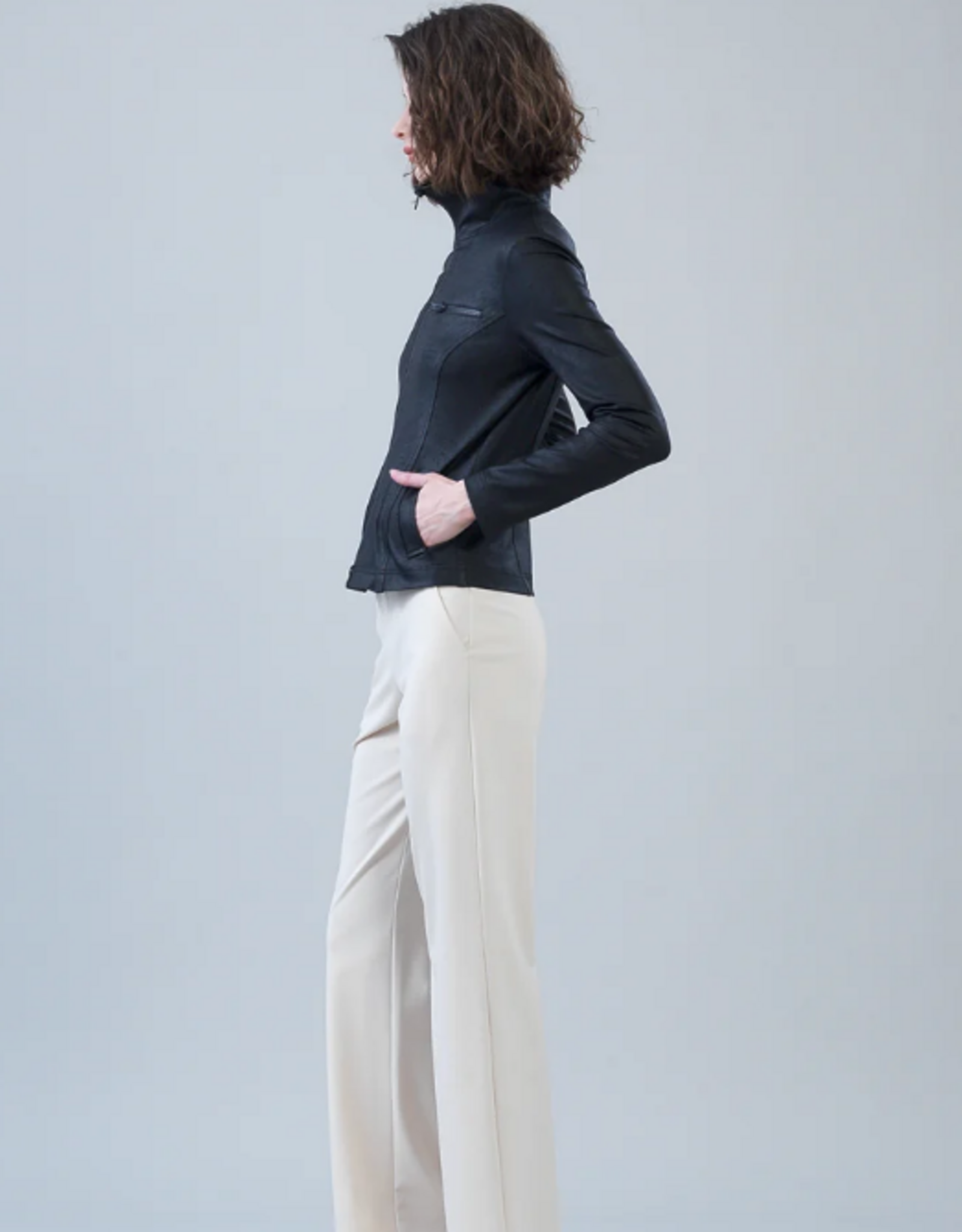 Clara Sun Woo Clara Sun Woo Black Liquid Leather™ Tailored Sport Zip Jacket