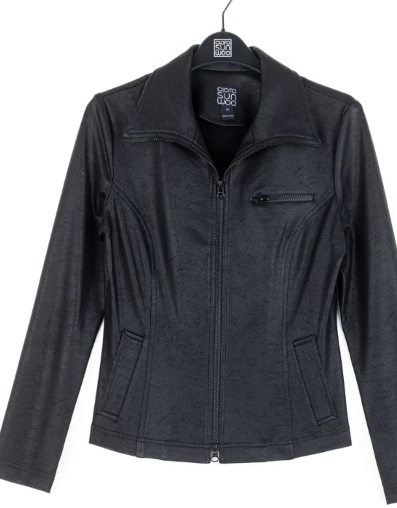 Clara Sun Woo Clara Sun Woo Black Liquid Leather™ Tailored Sport Zip Jacket