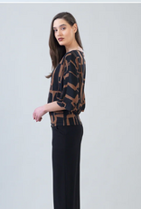 Clara Sun Woo Clara Sun Woo Black/Brown Geo Link Print Banded Hem Elbow Sleeve Top
