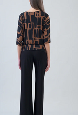 Clara Sun Woo Clara Sun Woo Black/Brown Geo Link Print Banded Hem Elbow Sleeve Top