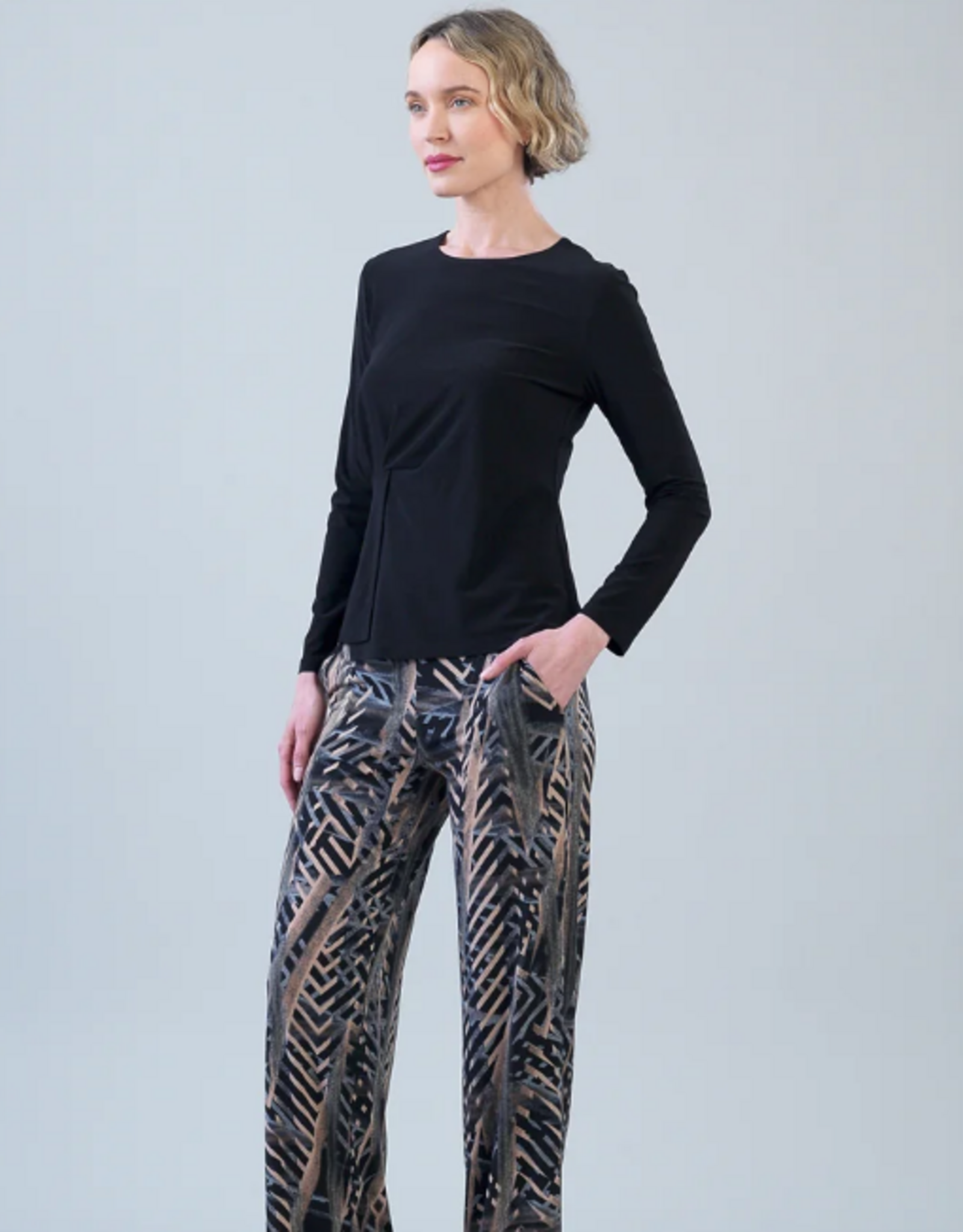 Clara Sun Woo Clara Sun Woo T418 Black Long Sleeve Stitch Overlay Top
