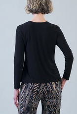 Clara Sun Woo Clara Sun Woo T418 Black Long Sleeve Stitch Overlay Top