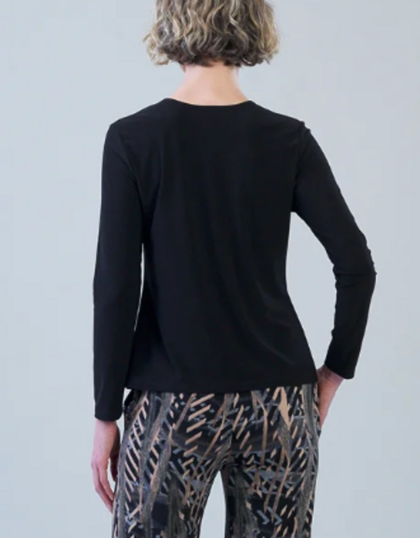 Clara Sun Woo Clara Sun Woo T418 Black Long Sleeve Stitch Overlay Top