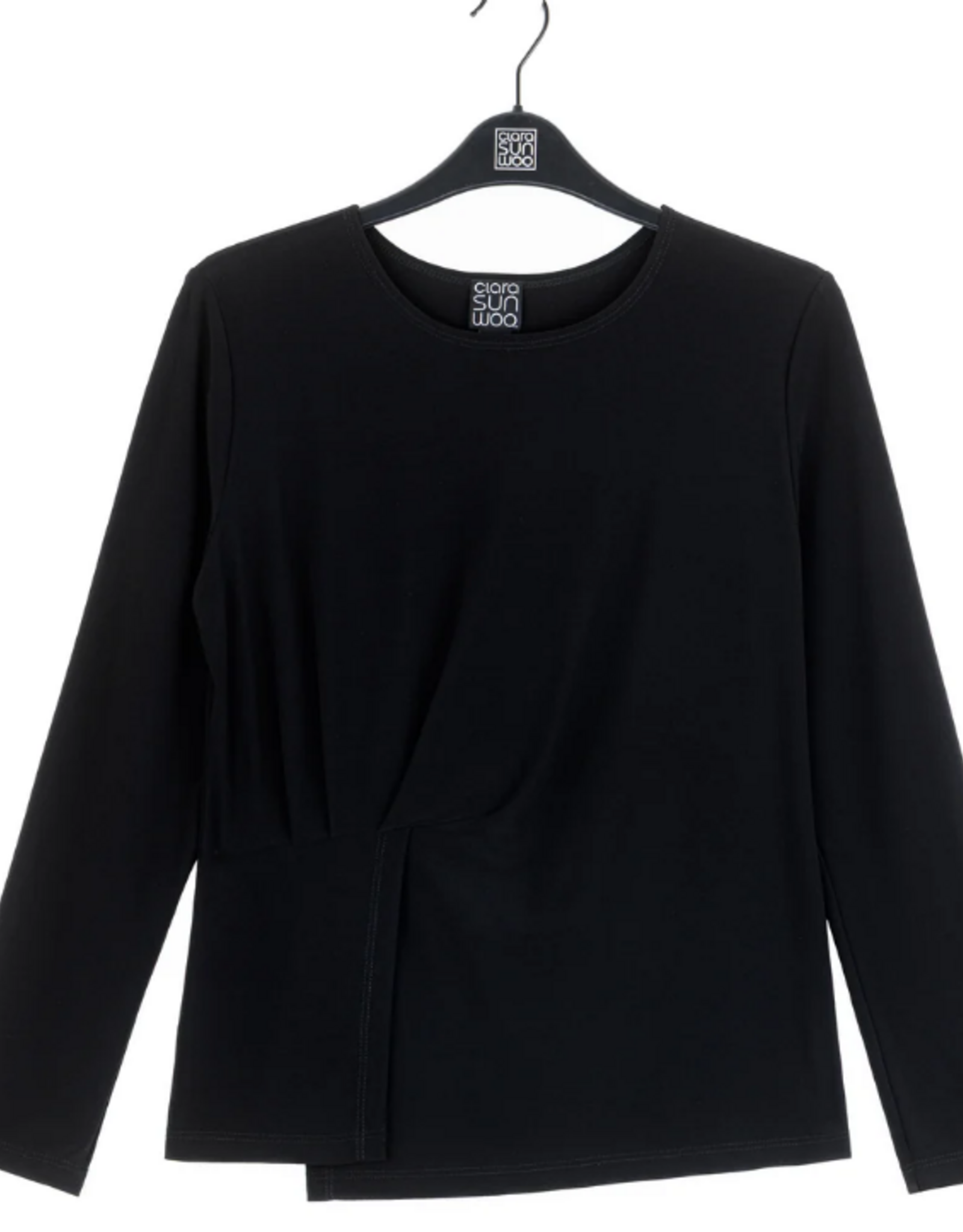 Clara Sun Woo Clara Sun Woo T418 Black Long Sleeve Stitch Overlay Top