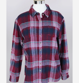 Keren Hart Keren Hart  Flannel Maroon Plaid Button Up Long Sleeve