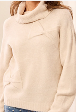 Tribal Tribal Cream Turtle Neck Bow Detail long Sleeve Sweater