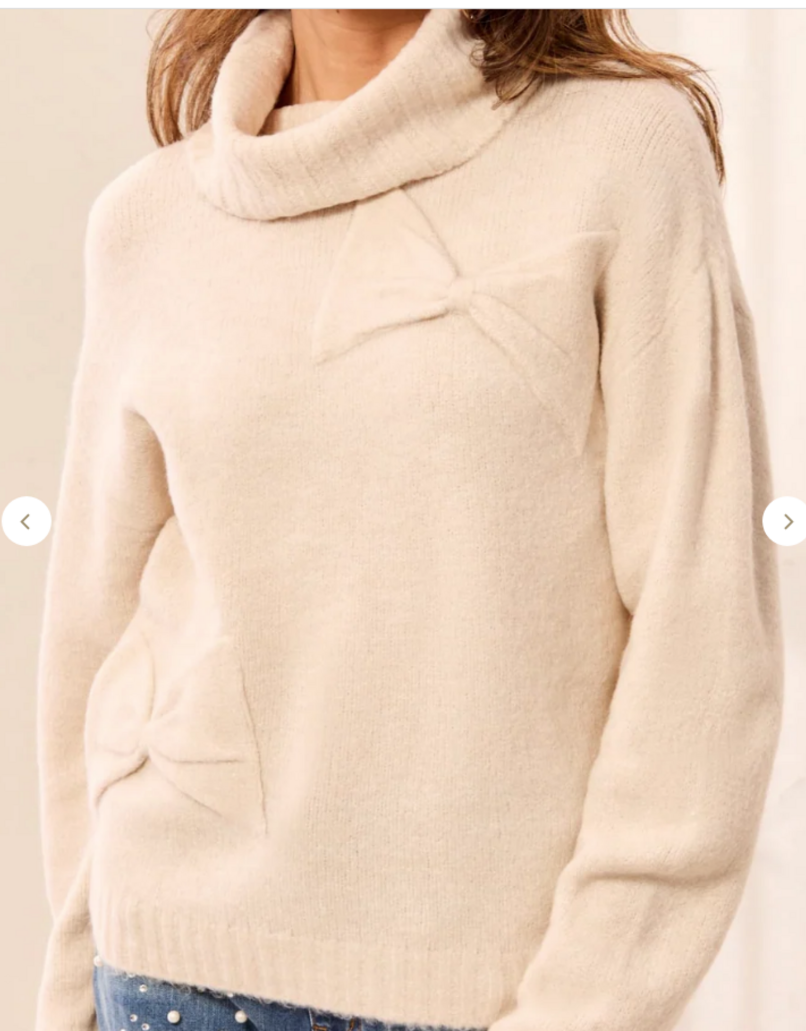 Tribal Tribal Cream Turtle Neck Bow Detail long Sleeve Sweater