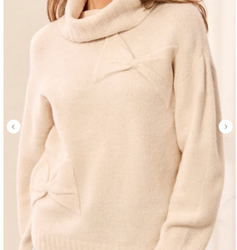 Tribal Tribal Cream Turtle Neck Bow Detail long Sleeve Sweater
