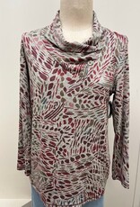 N Touch Southern Lady Maroon Youngstown Print Cowl  Long Sleeve  Top