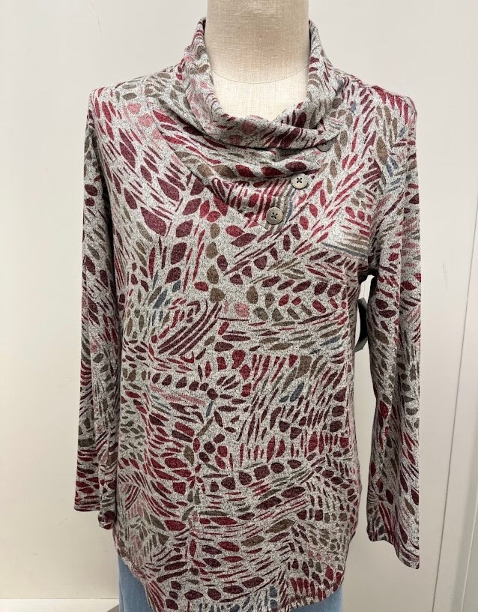 N Touch Southern Lady Maroon Youngstown Print Cowl  Long Sleeve  Top