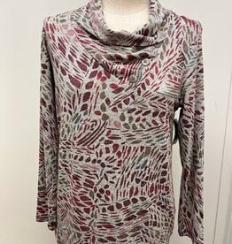 N Touch Southern Lady Maroon Youngstown Print Cowl  Long Sleeve  Top