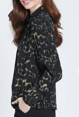 APNY APNY T47P/C-920D/NC Onyx & Amber Puff Sleeve Blouse With Ruched Detail