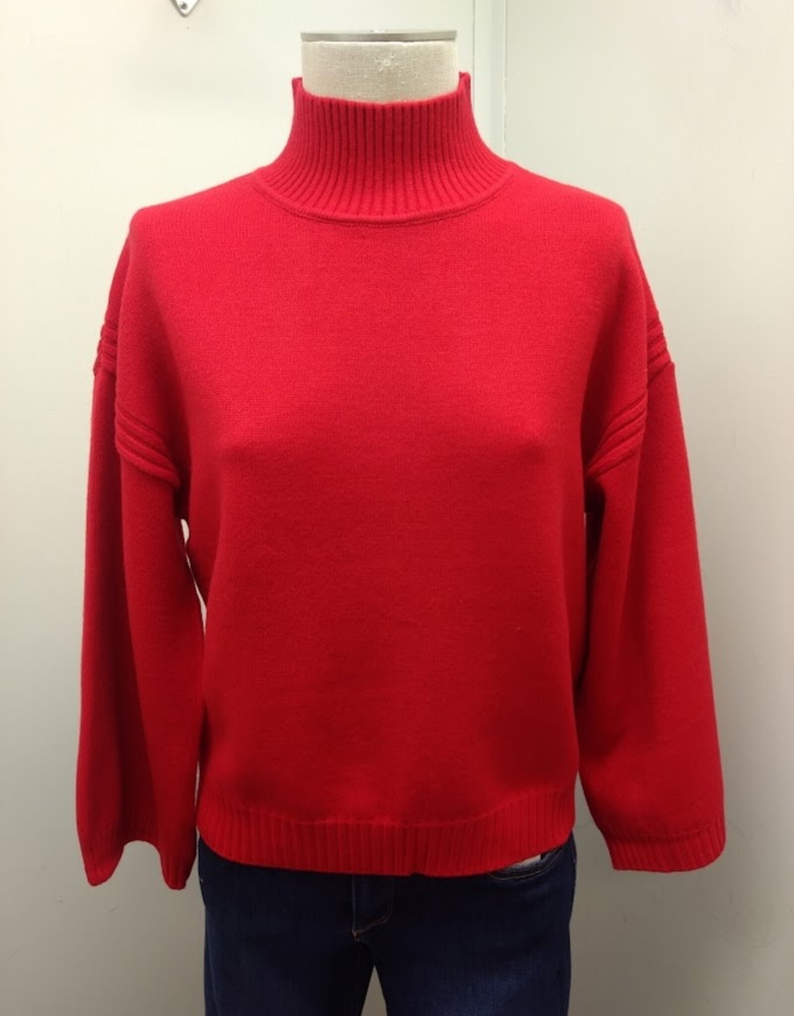 Lysse Lysse 22-4056-M7 Rouge Ribbed Mock neck Drop Shoulder Long Sleeve Sweater