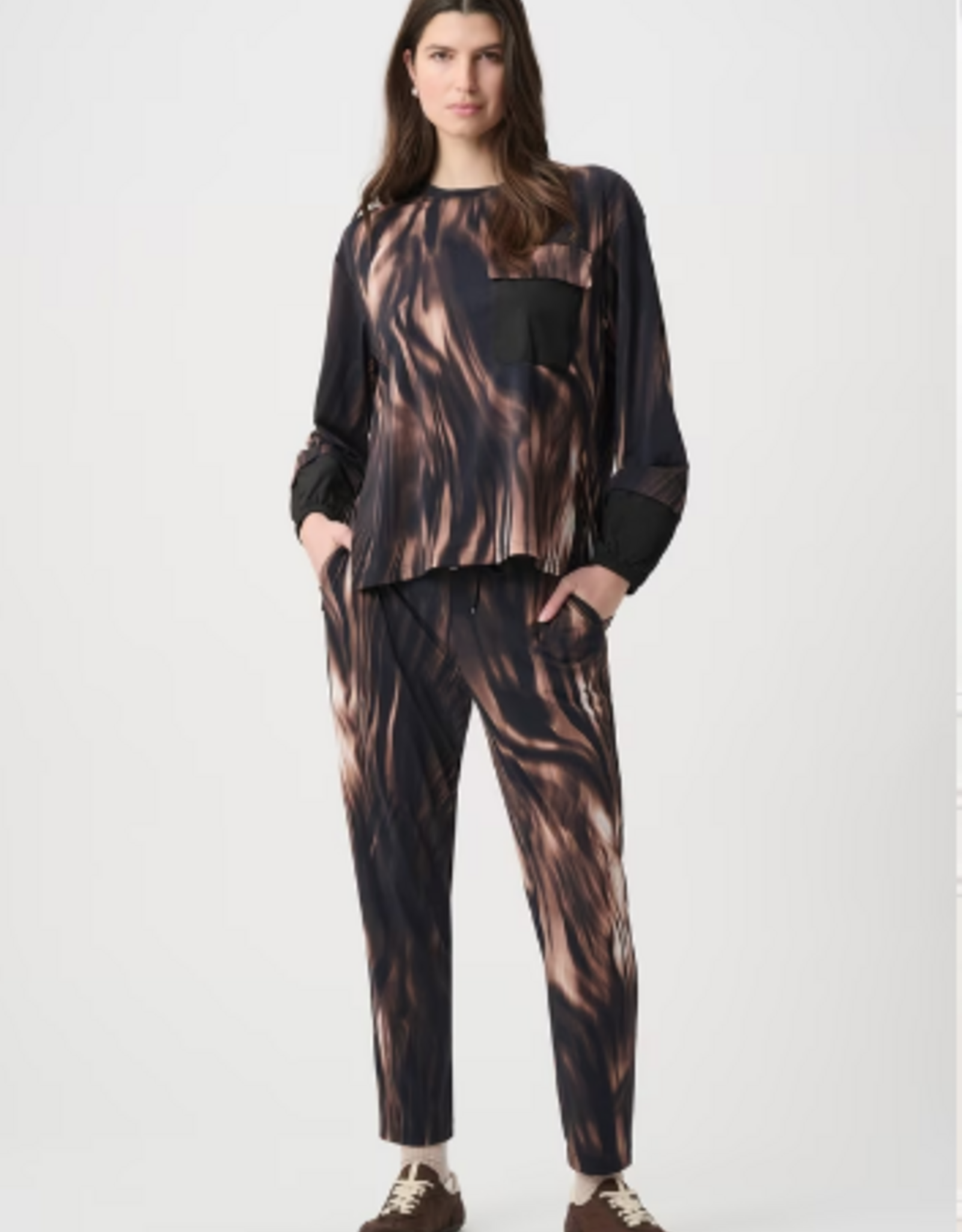 Joseph Ribkoff Joseph Ribkoff Black/Multi Abstract Flame Print L/S w/Parachute Detail