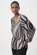 Joseph Ribkoff Joseph Ribkoff 264207 Grey/Black Wavy Print V-Neck Long Puff Sleeve Top