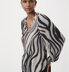 Joseph Ribkoff Joseph Ribkoff Grey/Black Wavy Print V-Neck Long Puff Sleeve Top