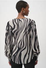Joseph Ribkoff Joseph Ribkoff 264207 Grey/Black Wavy Print V-Neck Long Puff Sleeve Top