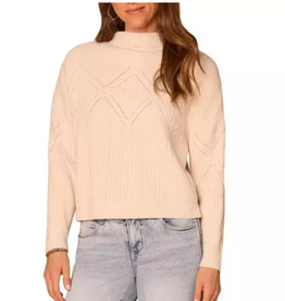 Democracy Democracy Petite Cream Argyle Mock Neck L/S Cable Sweater