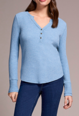 Tribal Tribal H. Denim Waffle Knit V-Neck w/Buttons Long Sleeve Top