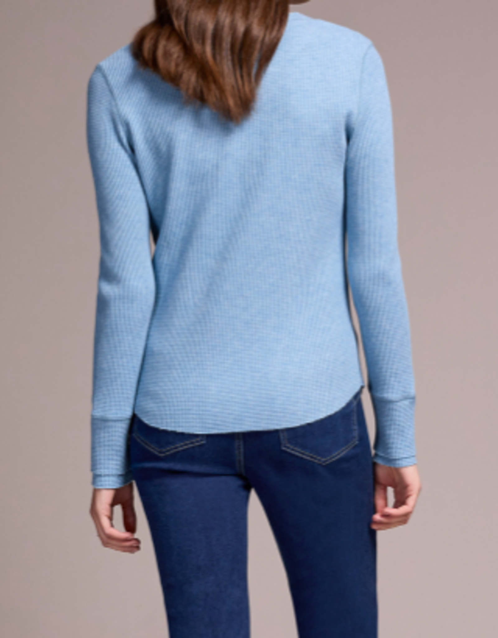 Tribal Tribal H. Denim Waffle Knit V-Neck w/Buttons Long Sleeve Top