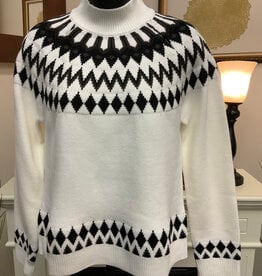 Lysse Lysse Winter White/Black Mock Neck Diamond Print Long Sleeve Sweater