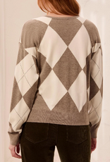 Tribal Tribal Oatmeal/Mocha Diamond Argyle Crew Neck L/S Sweater w/Studs
