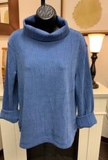 Multiples Multiples Indigo Knit Turn-Up Cuff 3/4 Slv Drop Turtleneck Top