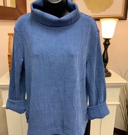 Multiples Multiples Indigo Knit Turn-Up Cuff 3/4 Slv Drop Turtleneck Top