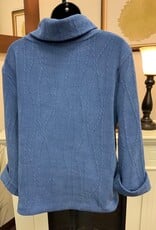 Multiples Multiples Indigo Knit Turn-Up Cuff 3/4 Slv Drop Turtleneck Top