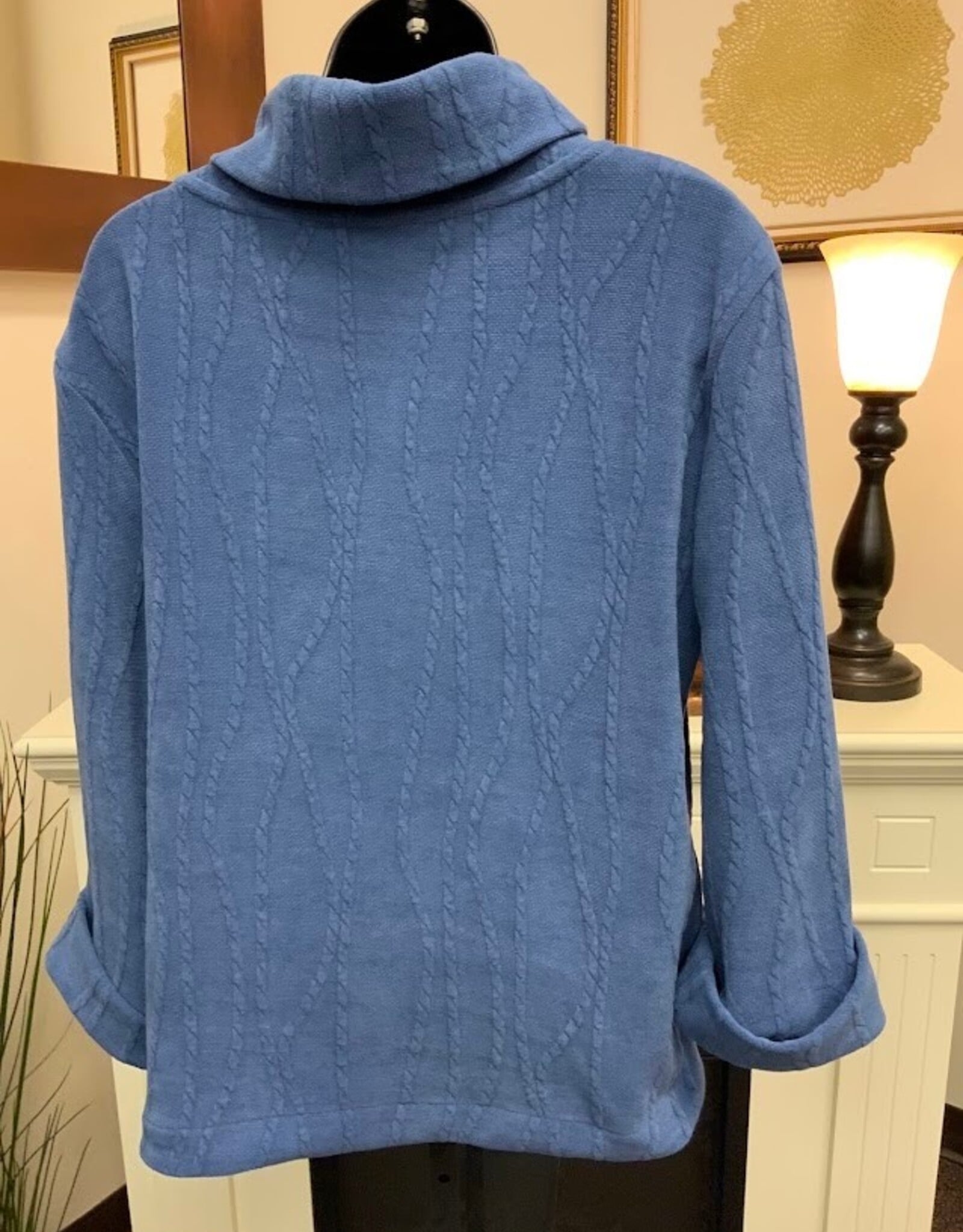 Multiples Multiples Indigo Knit Turn-Up Cuff 3/4 Slv Drop Turtleneck Top