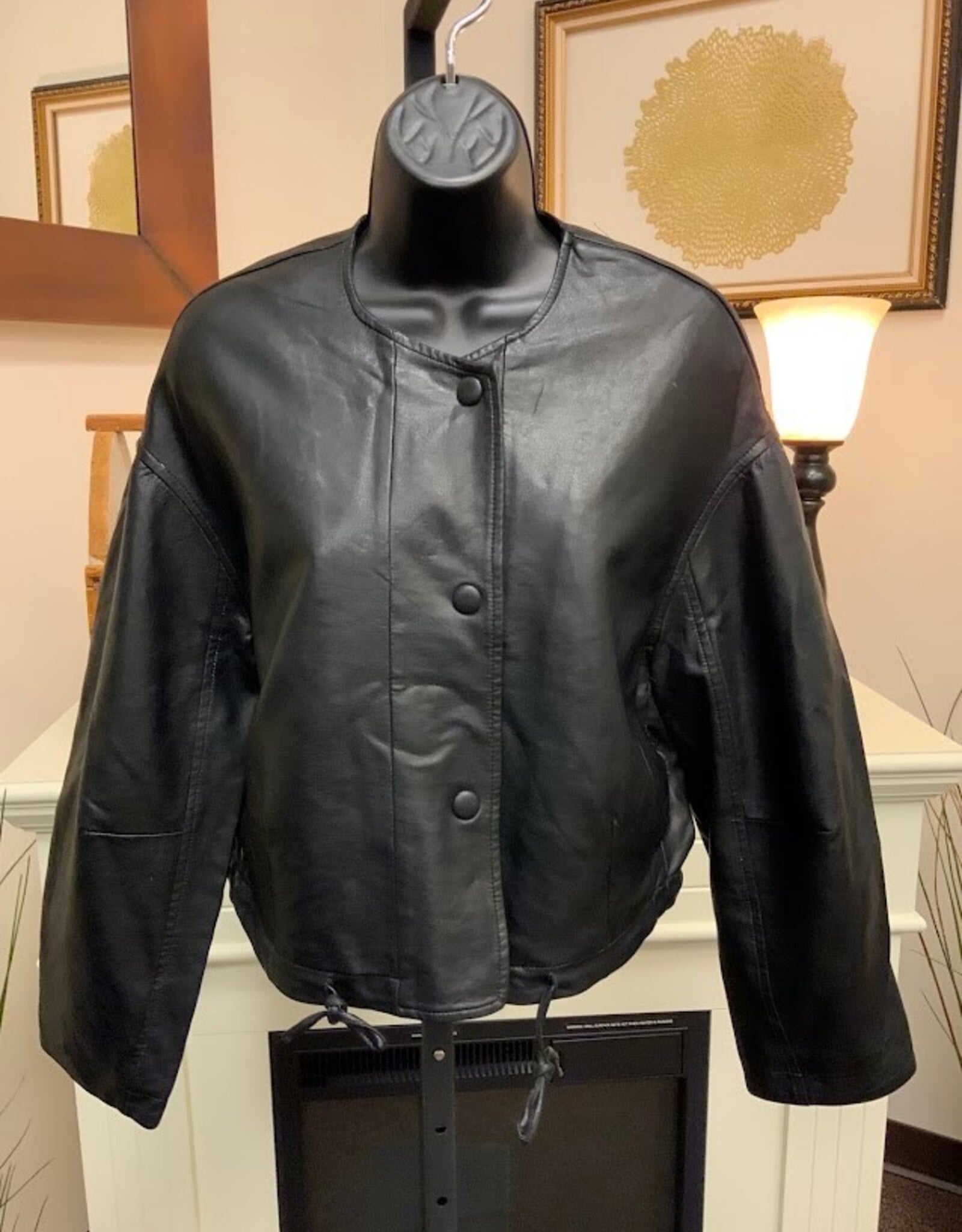 Black Tape Black Tape Black Snap Front Collarless L/S Vegan Leather Jacket