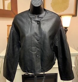 Black Tape Black Tape Black Snap Front Collarless L/S Vegan Leather Jacket