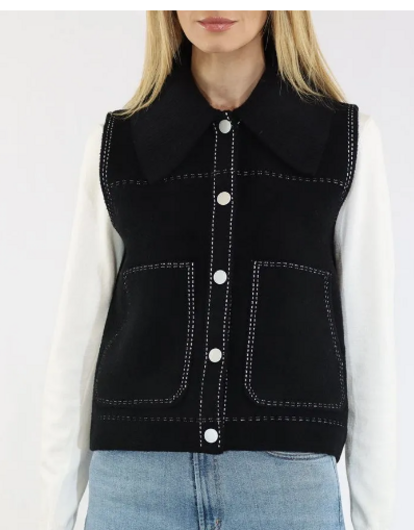 Metric Knits Metric Knits Black/Ivorie  Button Up Sleeveless Vest