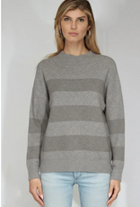 Metric Knits Metric Knits Heather Taupe Tonal Stripe Over Sized Mock Neck L/S Top
