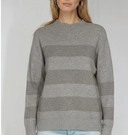 Metric Knits Metric Knit Heather Taupe Tonal Stripe Over Sized Mock Neck L/S Top