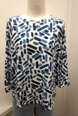 Multiples Multiples M46115TM Indigo Print Long Rolled/Button Sleeve w/Button Back Top