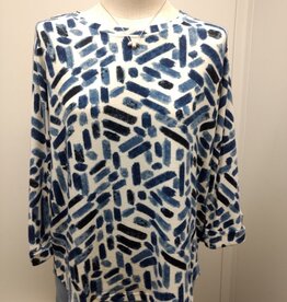 Multiples Multiples M46115TM Indigo Print Long Rolled/Button Sleeve w/Button Back Top