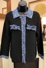 Multiples Multiples Black Knit w/Blue Fringe Detail Button Front Sweater/Jacket