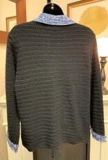 Multiples Multiples Black Knit w/Blue Fringe Detail Button Front Sweater/Jacket