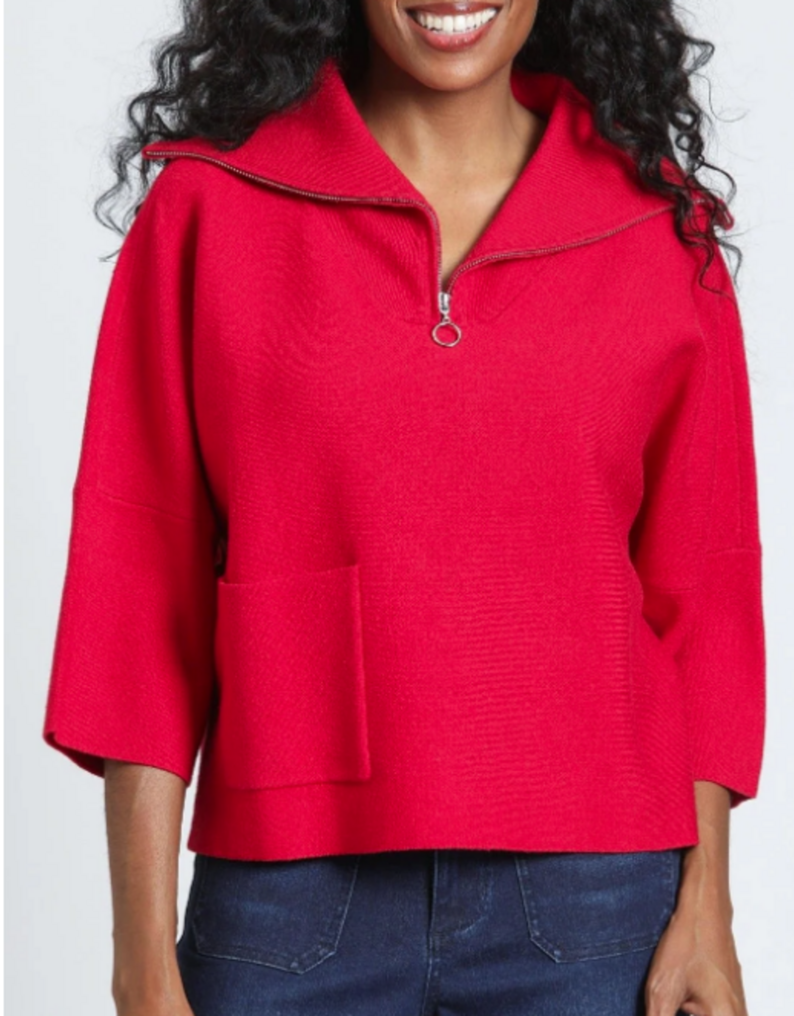 APNY APNY Red Shawl Collar 1/2 Zip 3/4 Sleeve Pull Over Sweater