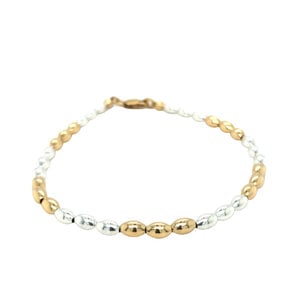 SS Charleston Diamond Cut Station Rice Bead Necklace - Gold Creations