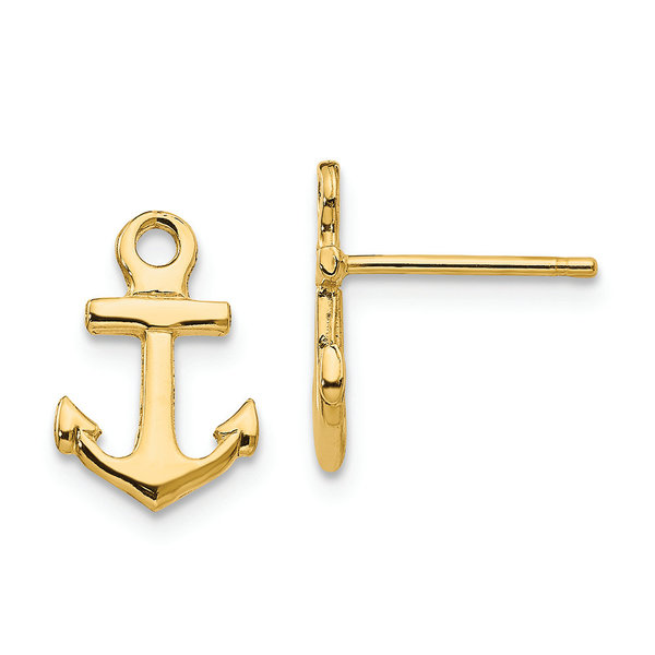 14K Yellow Gold Polished Anchor Post Earrings