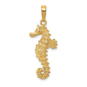 14K Yellow Gold Diamond Cut Seahorse Charm
