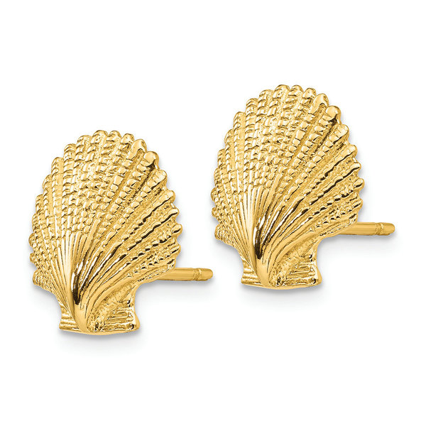 14K Yellow Gold Scallop Shell Post Earrings