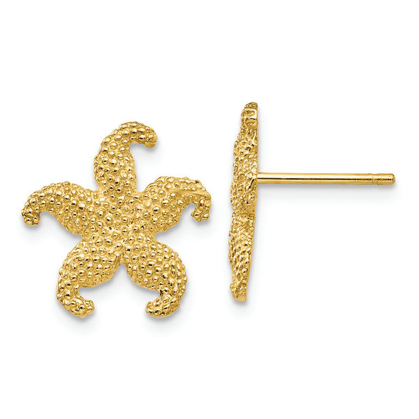 14K Yellow Gold Textured Starfish Post Earrings