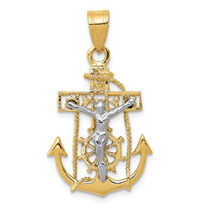 14K Yellow & White Gold Mariners Cross Pendant