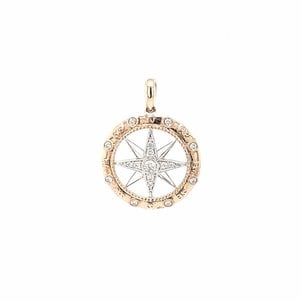 14K Rose & White Gold Large Diamond Compass Pendant