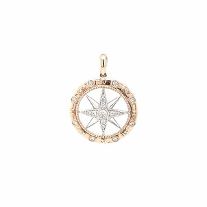 14KRW Large .19ct Diamond Compass Pendant