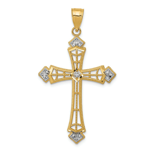 14K Yellow Gold & Rhodium Diamond Cut Cross Pendant