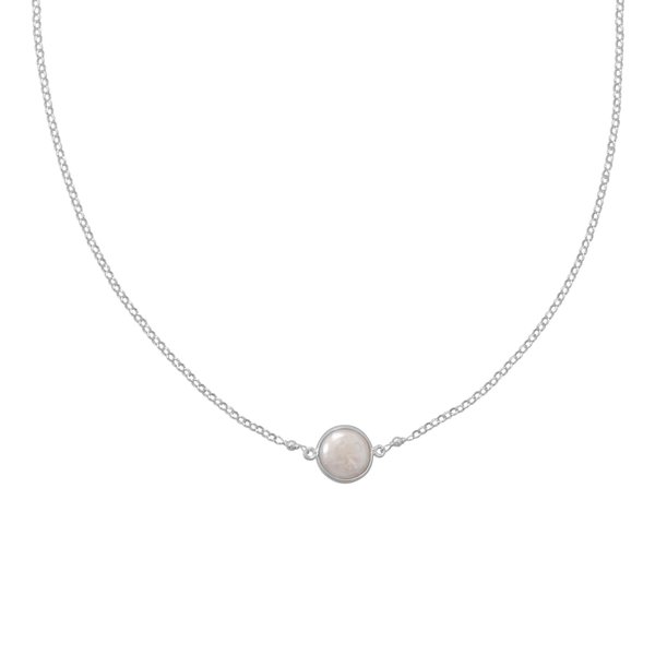 Sterling Silver Freshwater Coin Pearl Necklace 16"